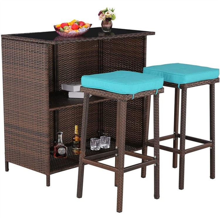 3-teiliges Patio-Rattan-Geflecht-Bar-Set
